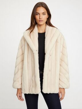 Vintage Cream Faux Fur Coat  Monterey Fashions Size 12